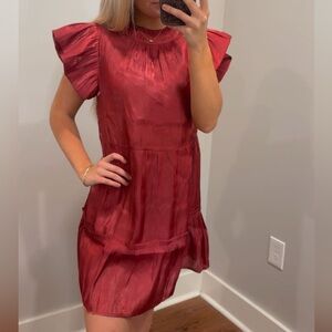 Chic Flutter Sleeve Red Midi Dress